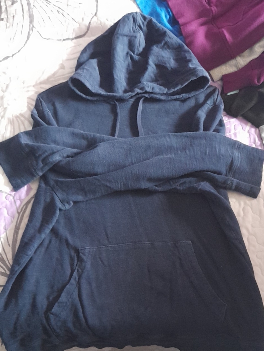 Navy Hooded Women’s Sweater with Front Pocket